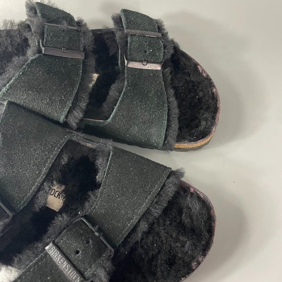 Birkenstock Arizona Shearling Black Suede Leather, Size 38